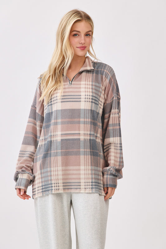 Plaid Quarter-zip Pullover