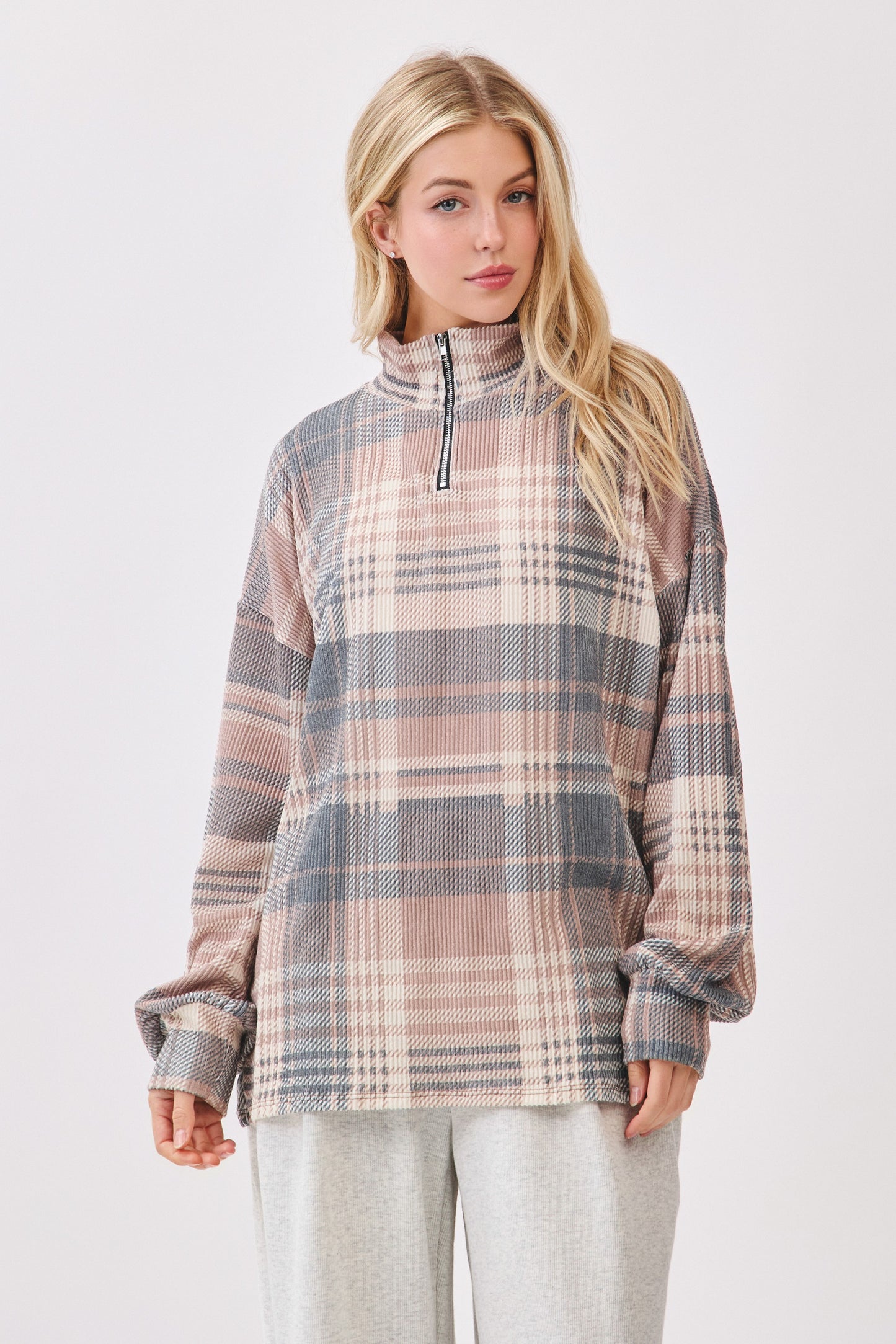 Plaid Quarter-zip Pullover