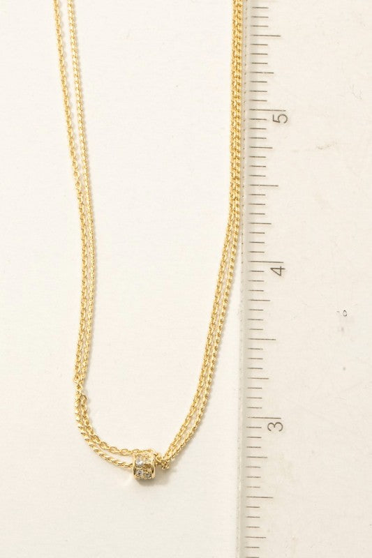 Layered Chain Pave Cylinder Pendant Necklace
