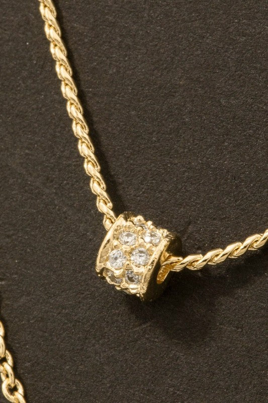 Layered Chain Pave Cylinder Pendant Necklace