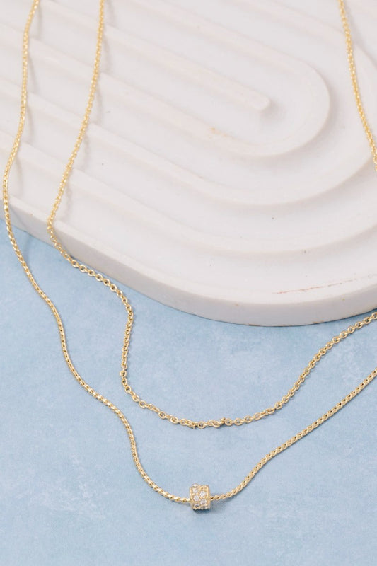 Layered Chain Pave Cylinder Pendant Necklace
