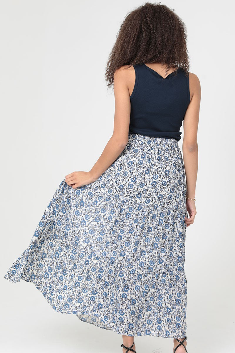 Elastic Waist Maxi Skirt with Slit