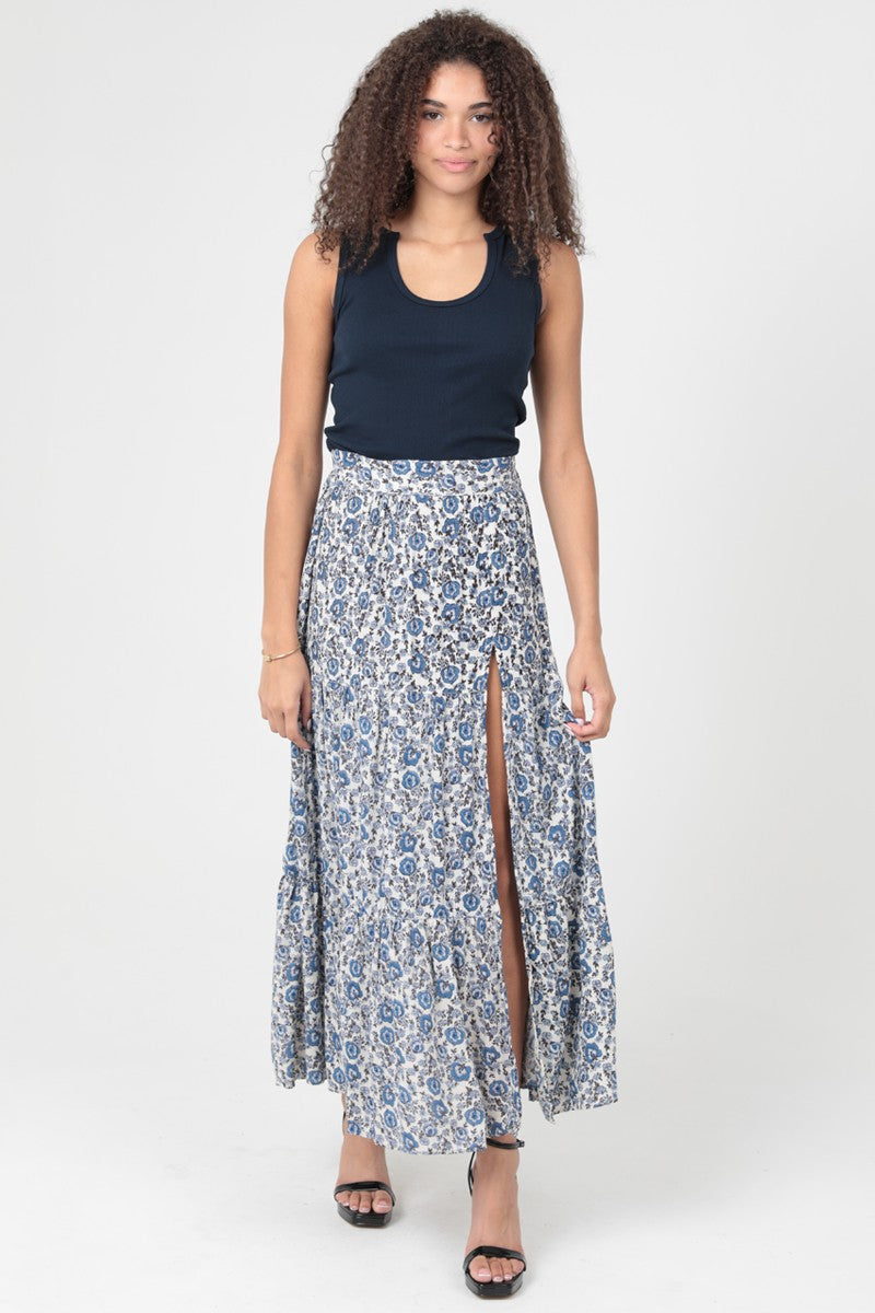 Elastic Waist Maxi Skirt with Slit