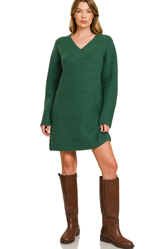 V Neck Sweater Dress-3 Colors!