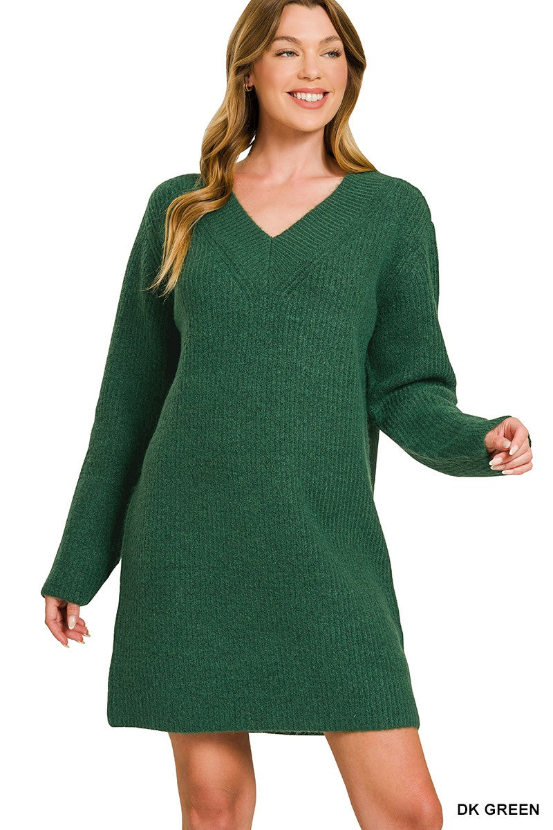 V Neck Sweater Dress-3 Colors!