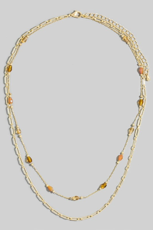 Glass Bead Charms Layered Chain Necklace-2 Colors!