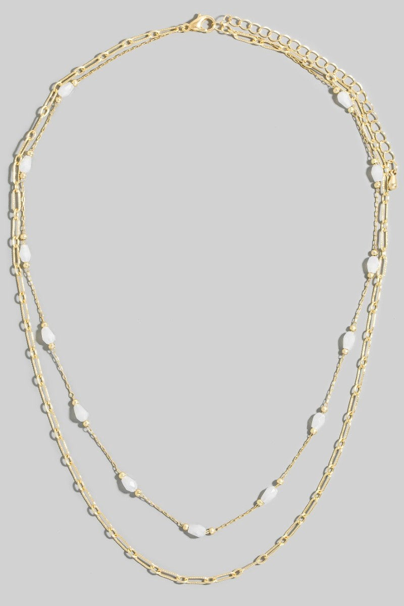 Glass Bead Charms Layered Chain Necklace-2 Colors!