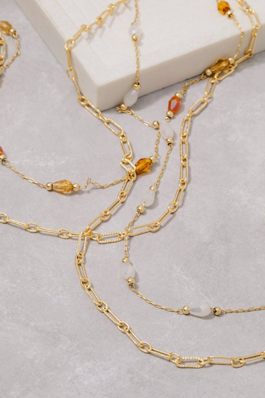 Glass Bead Charms Layered Chain Necklace-2 Colors!