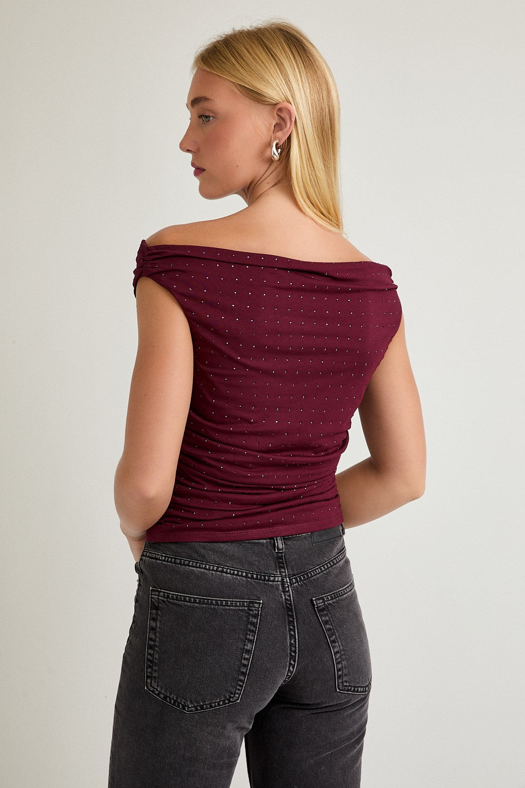 DOORBUSTER: Off The Shoulder Top With Rhinestones
