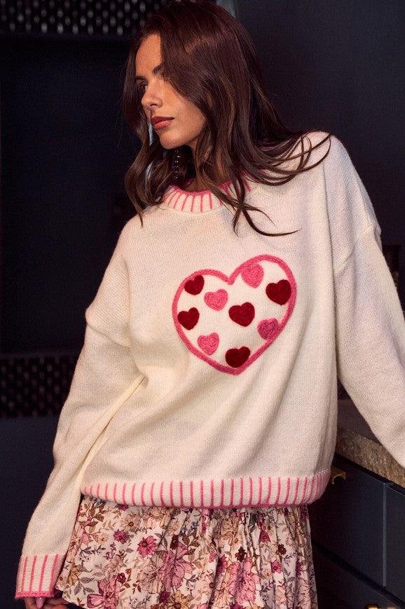 Heartfelt Valentine Long Sleeve Knit Sweater