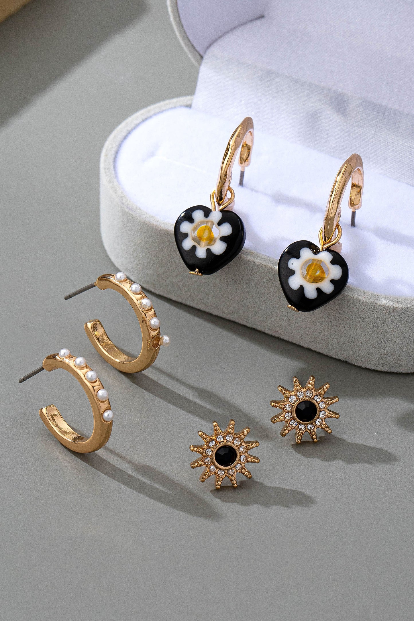 Gold Huggie Earring Trio Set