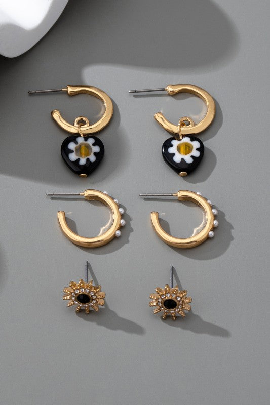 Gold Huggie Earring Trio Set