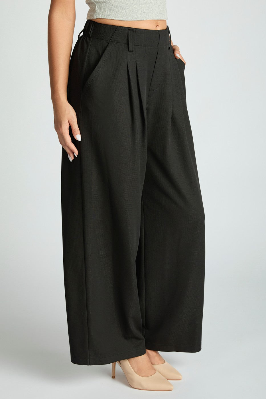 Micro Waffle Wide Leg Trousers