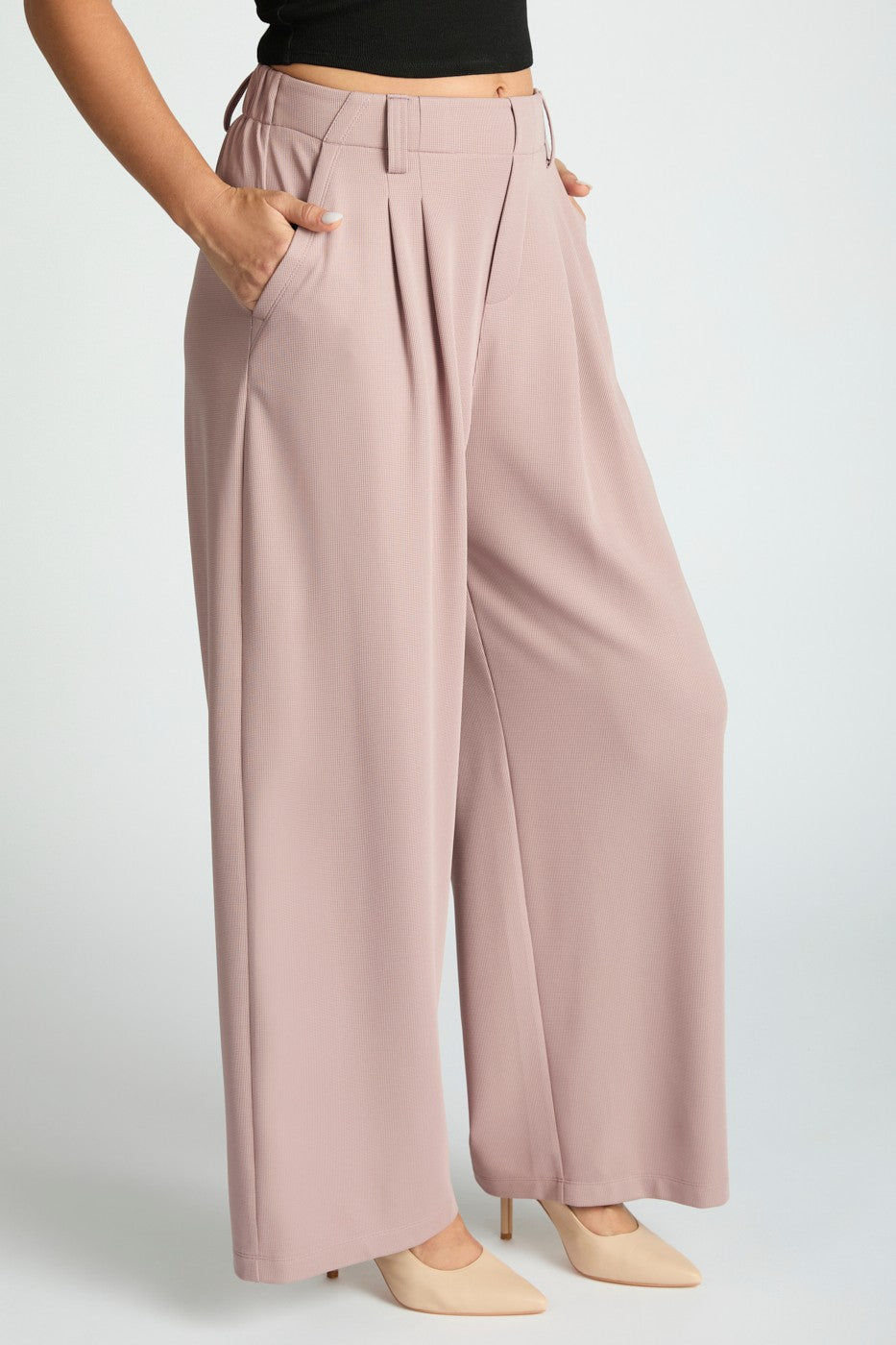 Micro Waffle Wide Leg Trousers