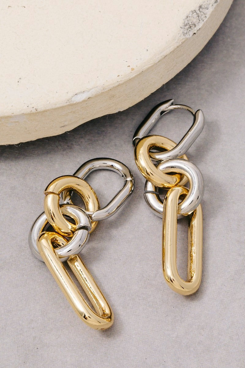 Gold-Dipped Two-Tone Chain Dangle Hoop