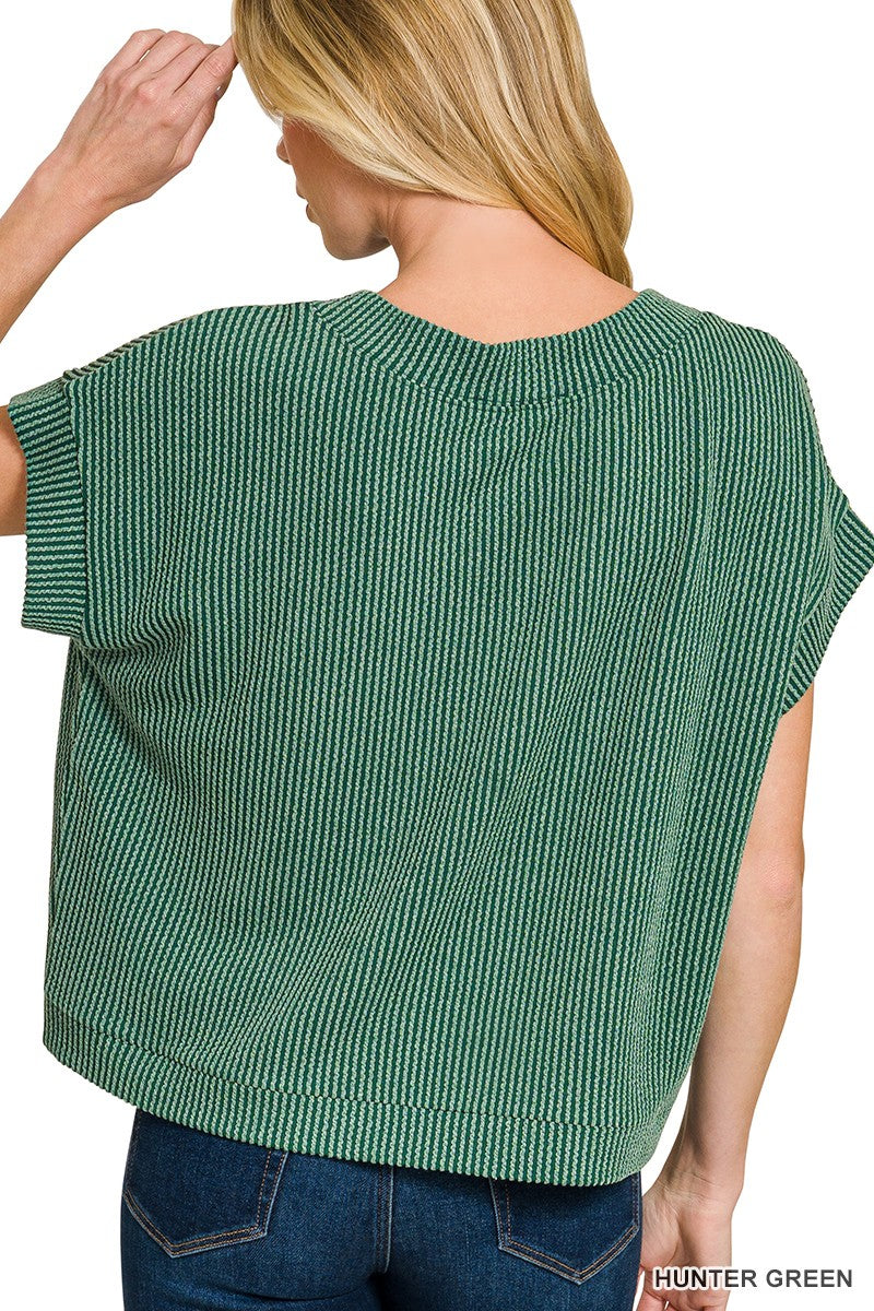 Raised Rib Cap Sleeve Top