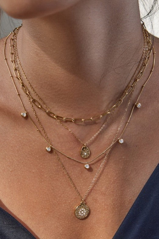 Layered Stone Teardrop Necklace