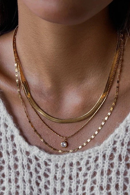 18K Gold Layered Rhinestone Necklace