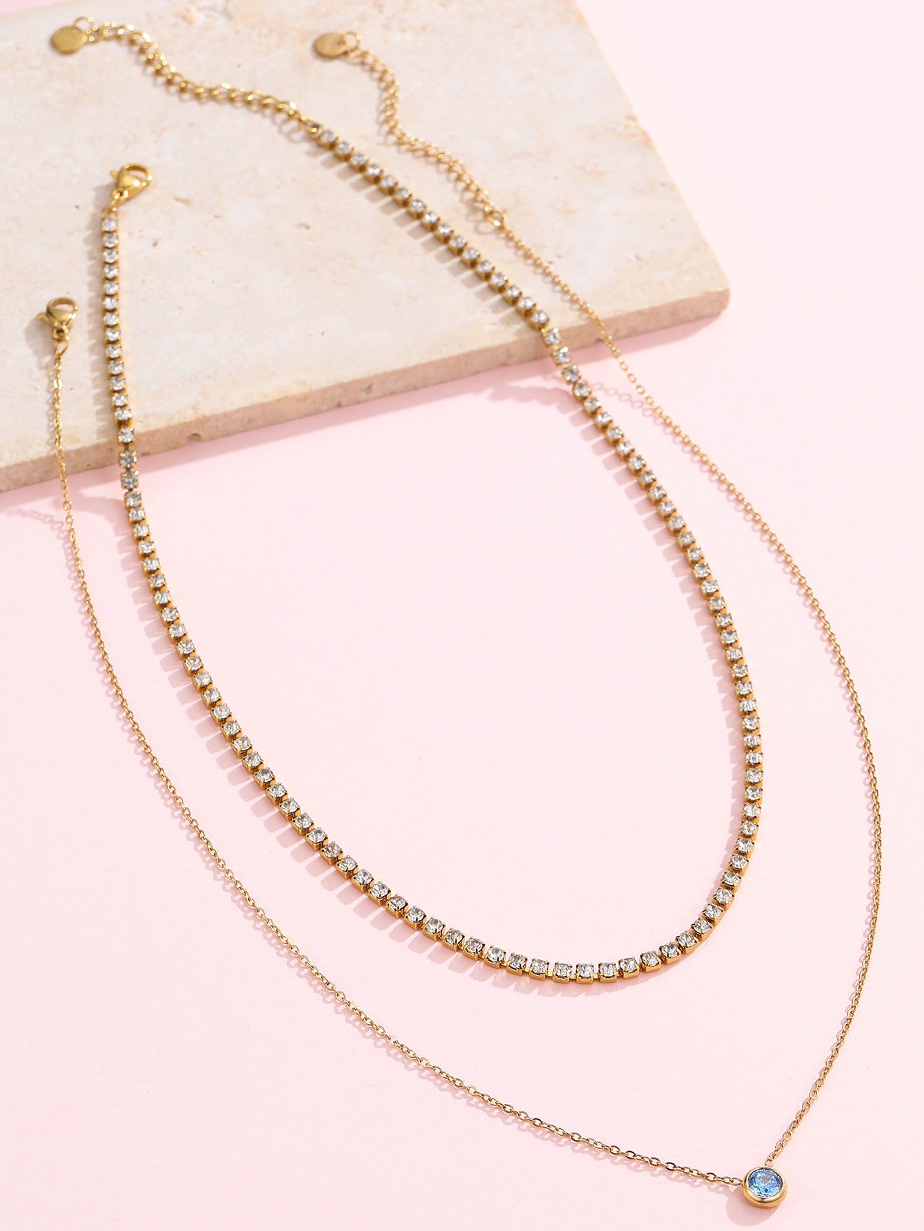 18K Gold Rhinestone Layered Necklace