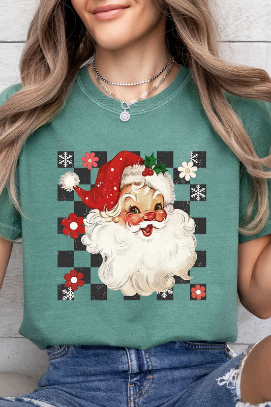 Checkered Santa Vintage Comfort Colors Tee
