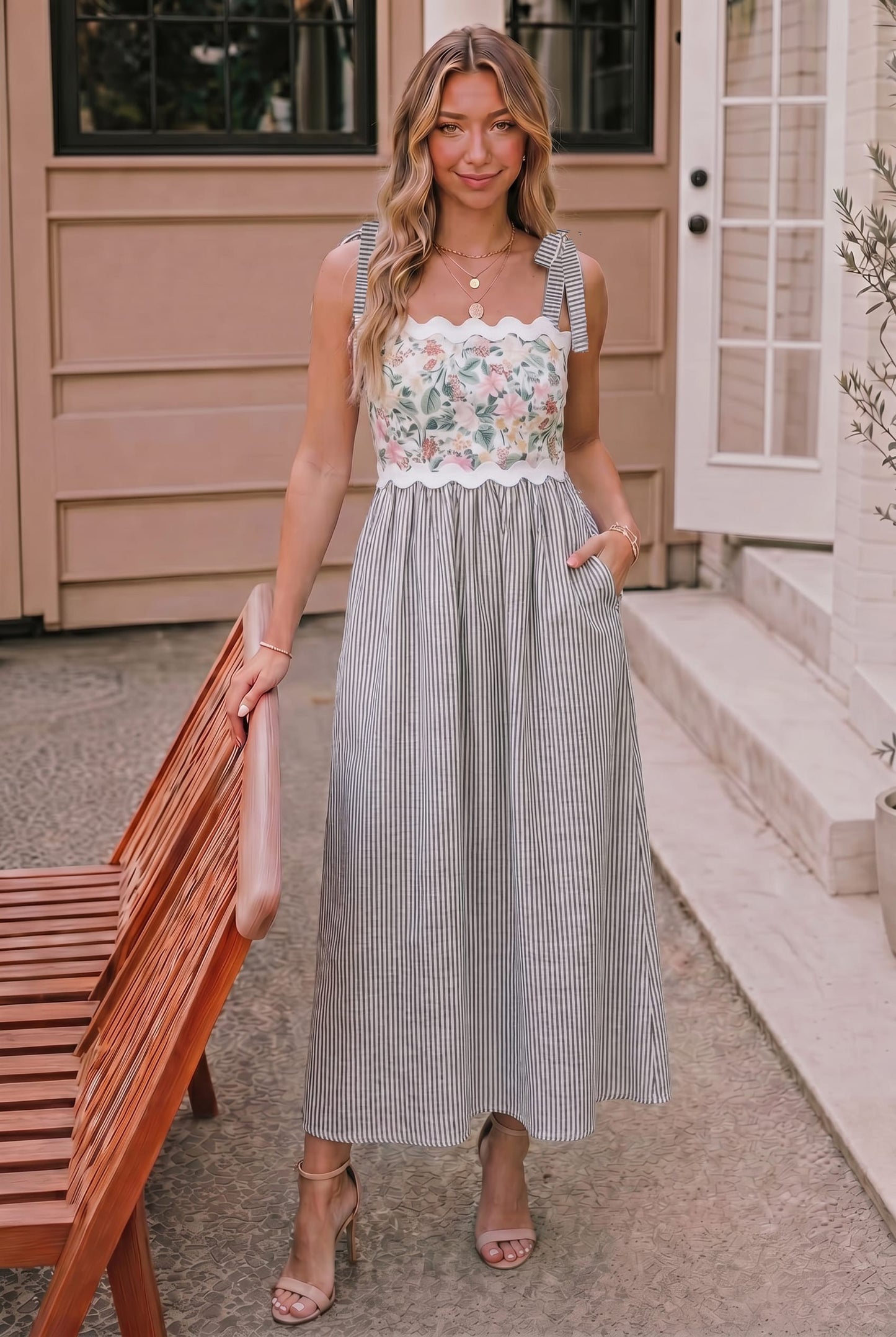 Floral Stripe Midi Dress