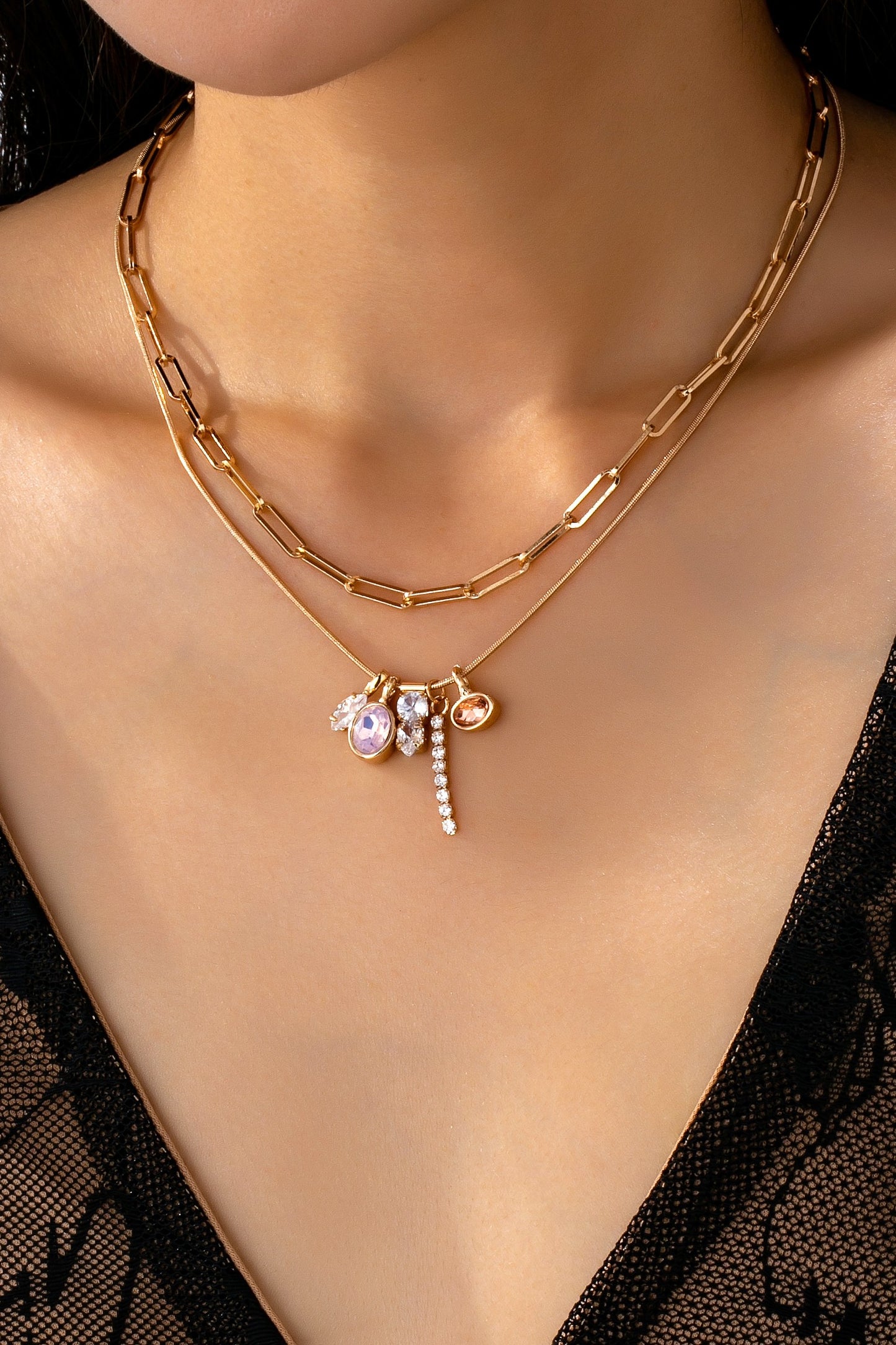 Crystal Cluster Layered Necklace