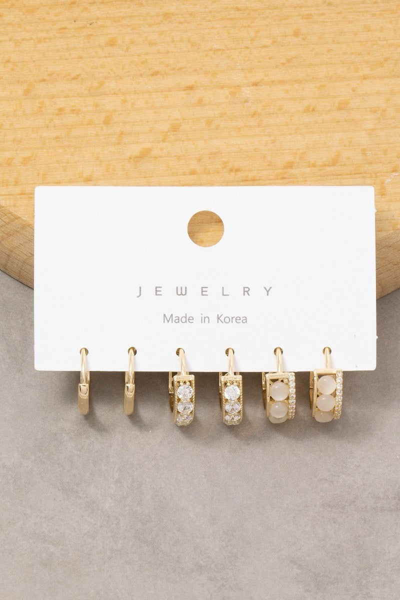 Brass 3 Pair Hoop Earrings Set