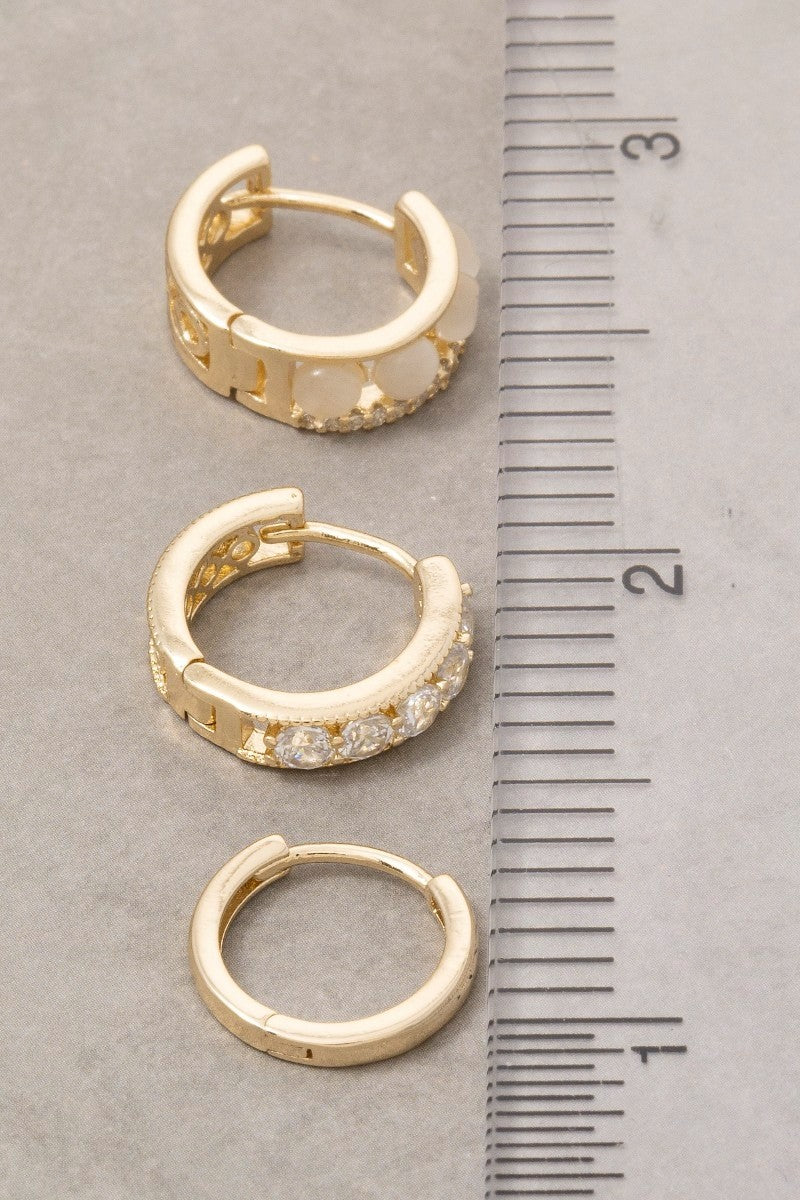 Brass 3 Pair Hoop Earrings Set