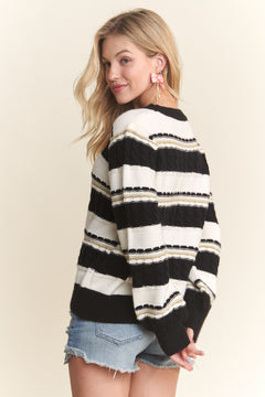 Maybe Tomorrow Striped Cable Knit Sweater