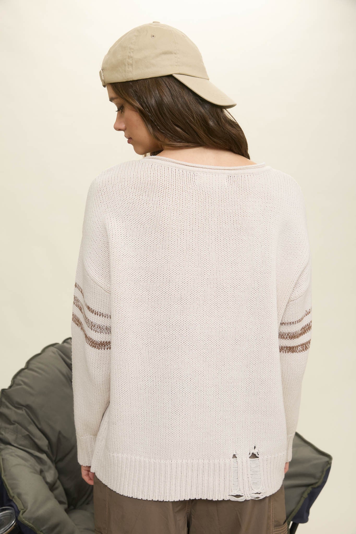 Number 80 Distressed Varsity Knit Top