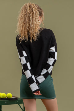 Arianna Checkered Sleeve Sweater