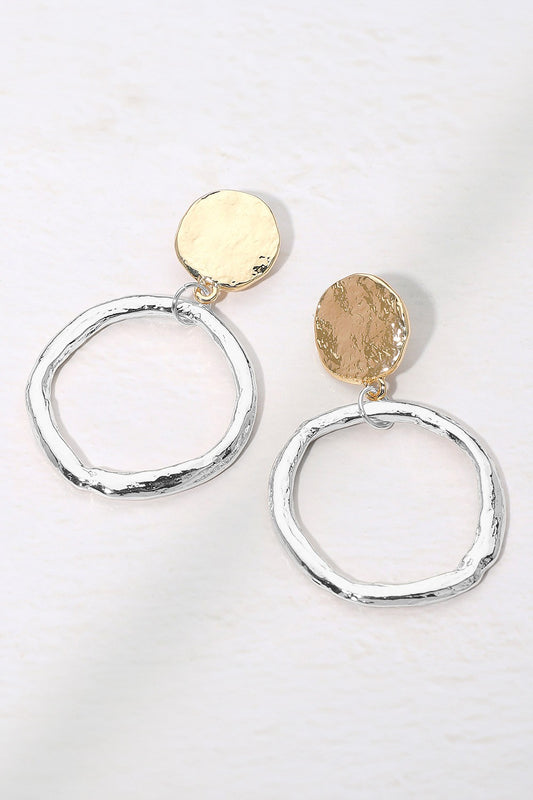 Hammered Metal Ring Drop Dangle Earrings