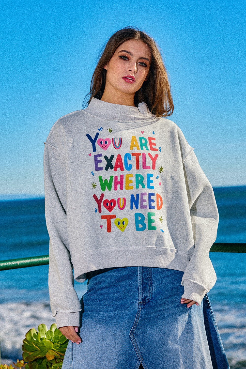 Reversible Graphic Mock Neck Sweatshirt