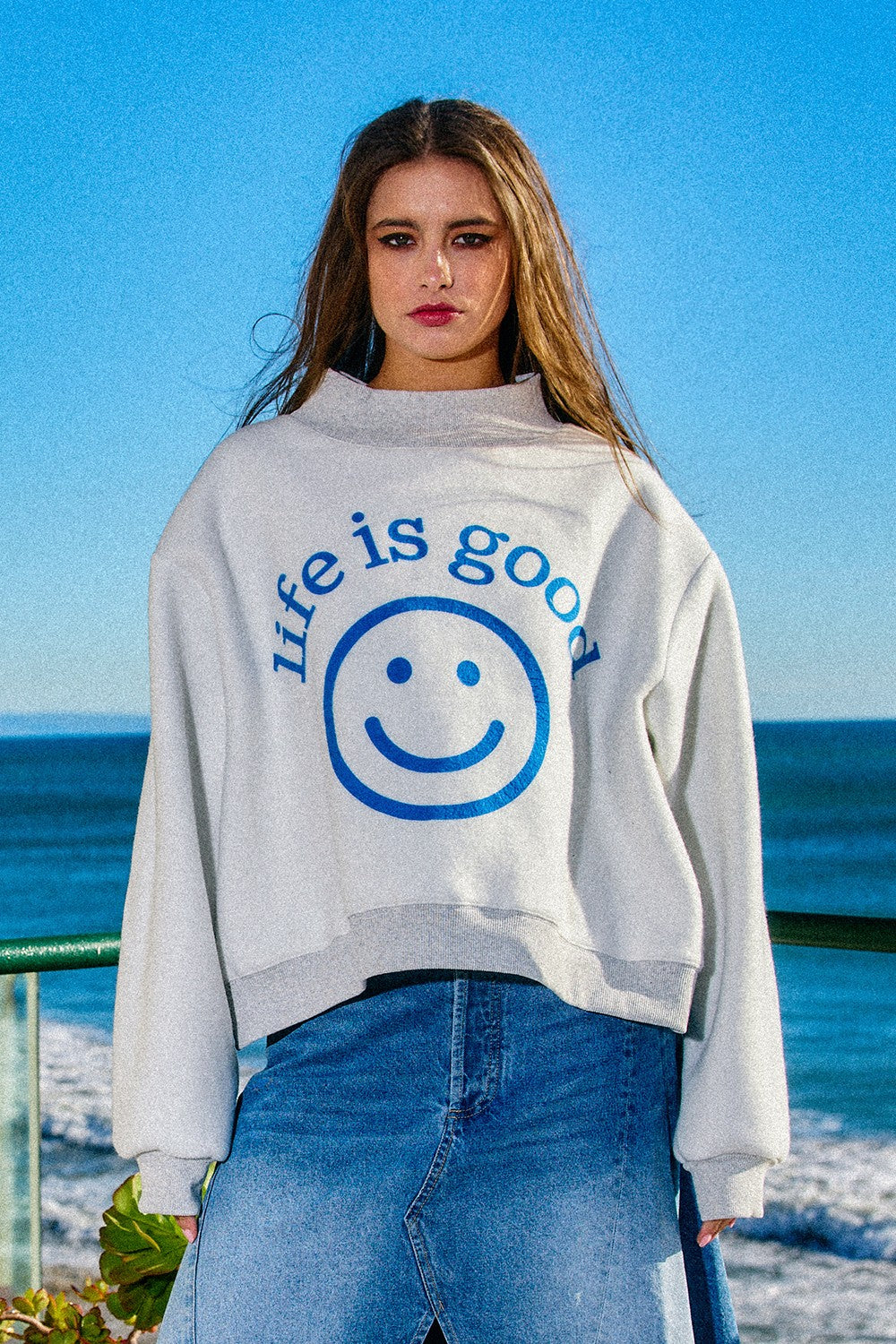 Reversible Graphic Mock Neck Sweatshirt