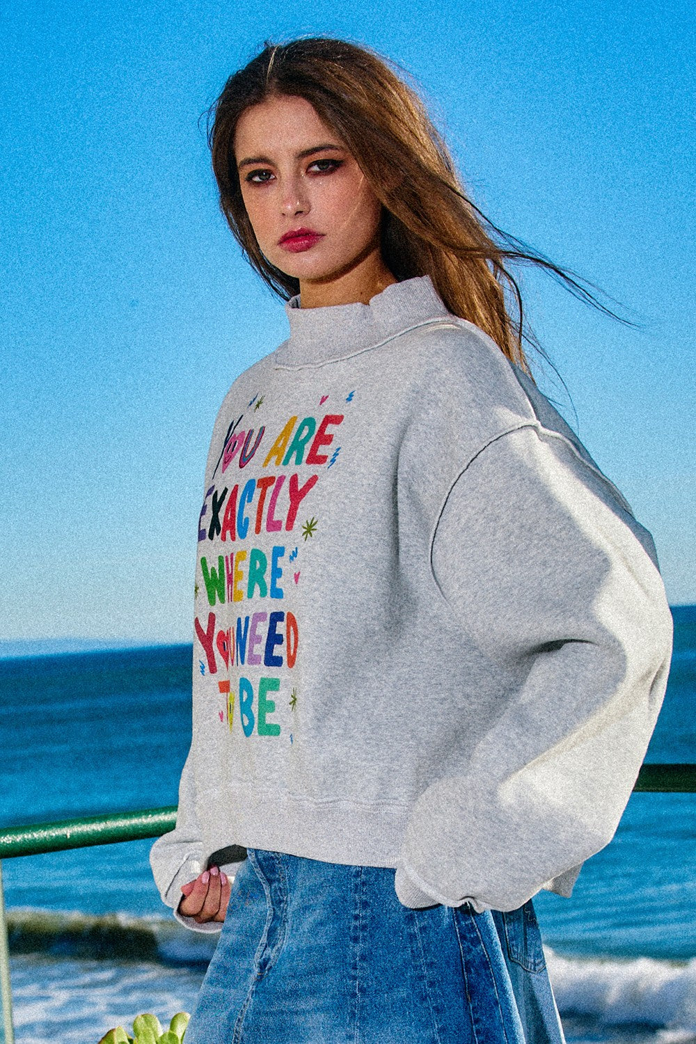 Reversible Graphic Mock Neck Sweatshirt