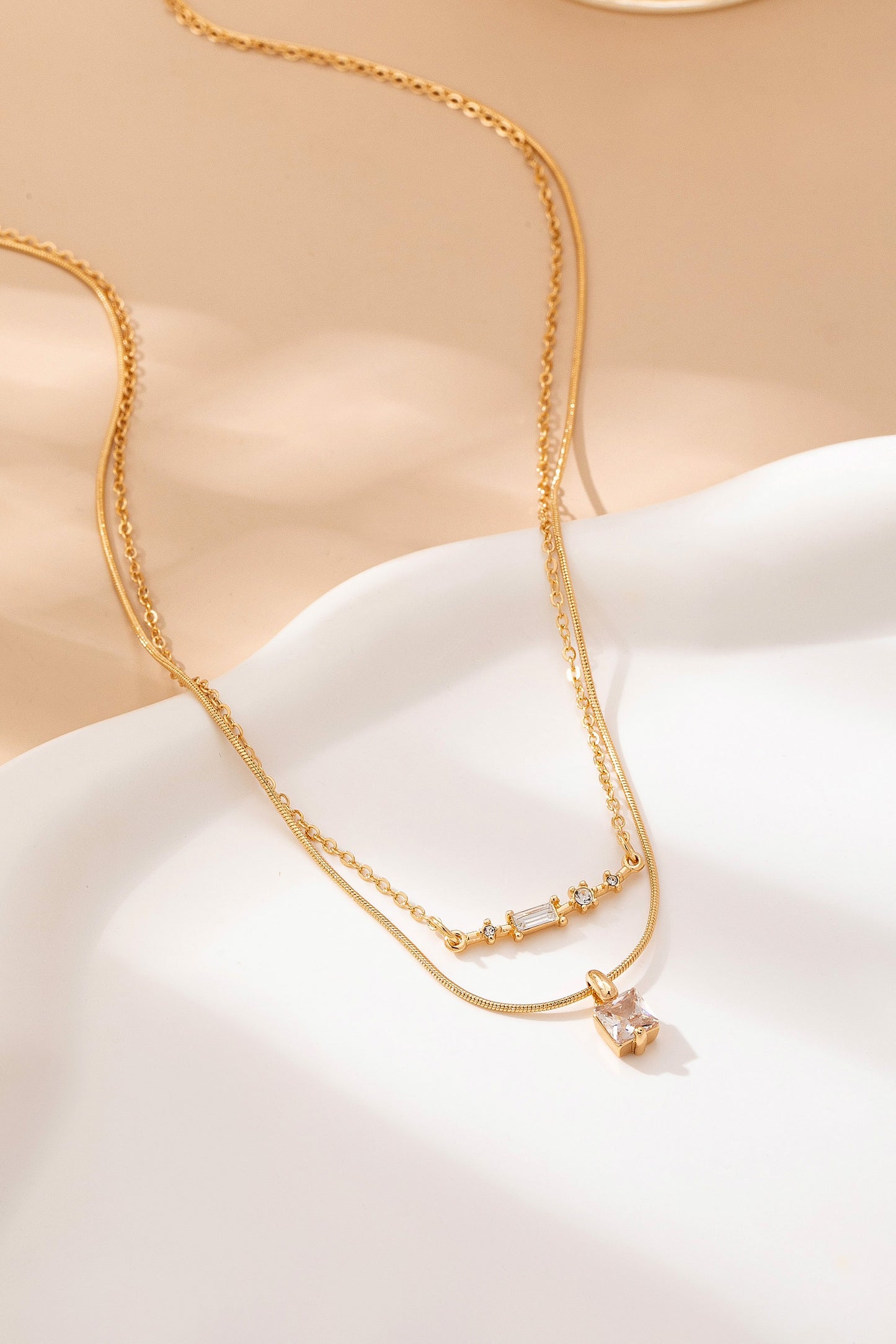 Crystal Bar & Solitaire Layered Necklace