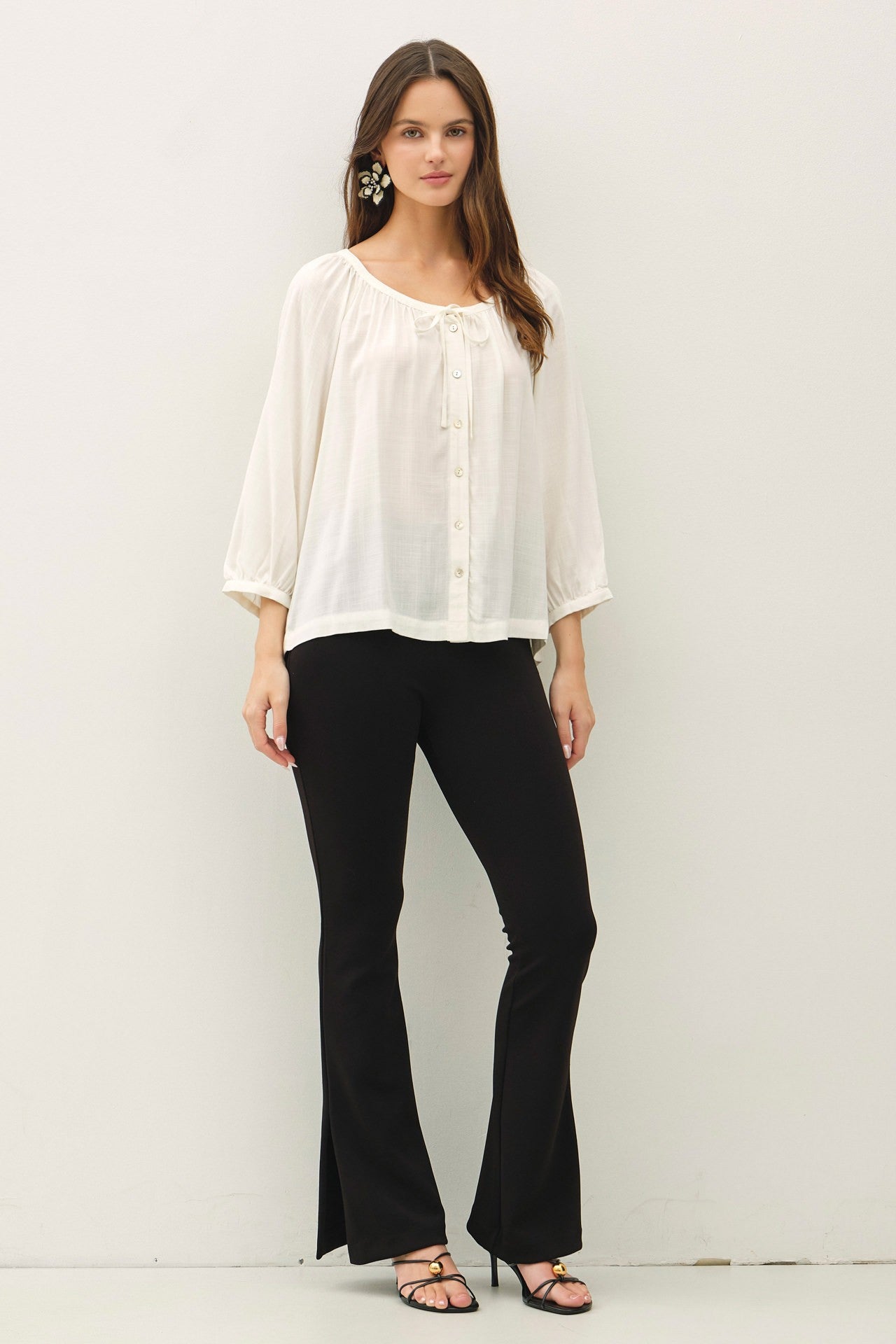 DOORBUSTER: Lace Trim Peasant Blouse