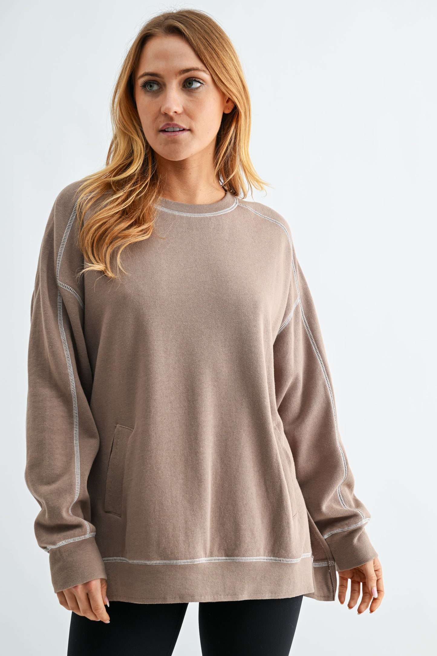 Mono B Contrast Stitch Fleece Sweatshirt DOORBUSTER