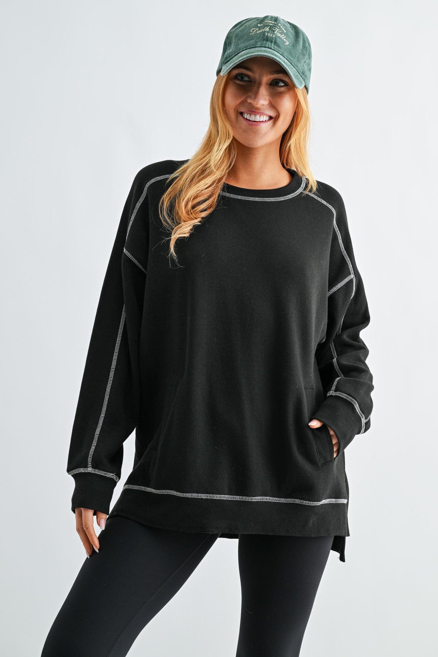 Mono B Contrast Stitch Fleece Sweatshirt DOORBUSTER