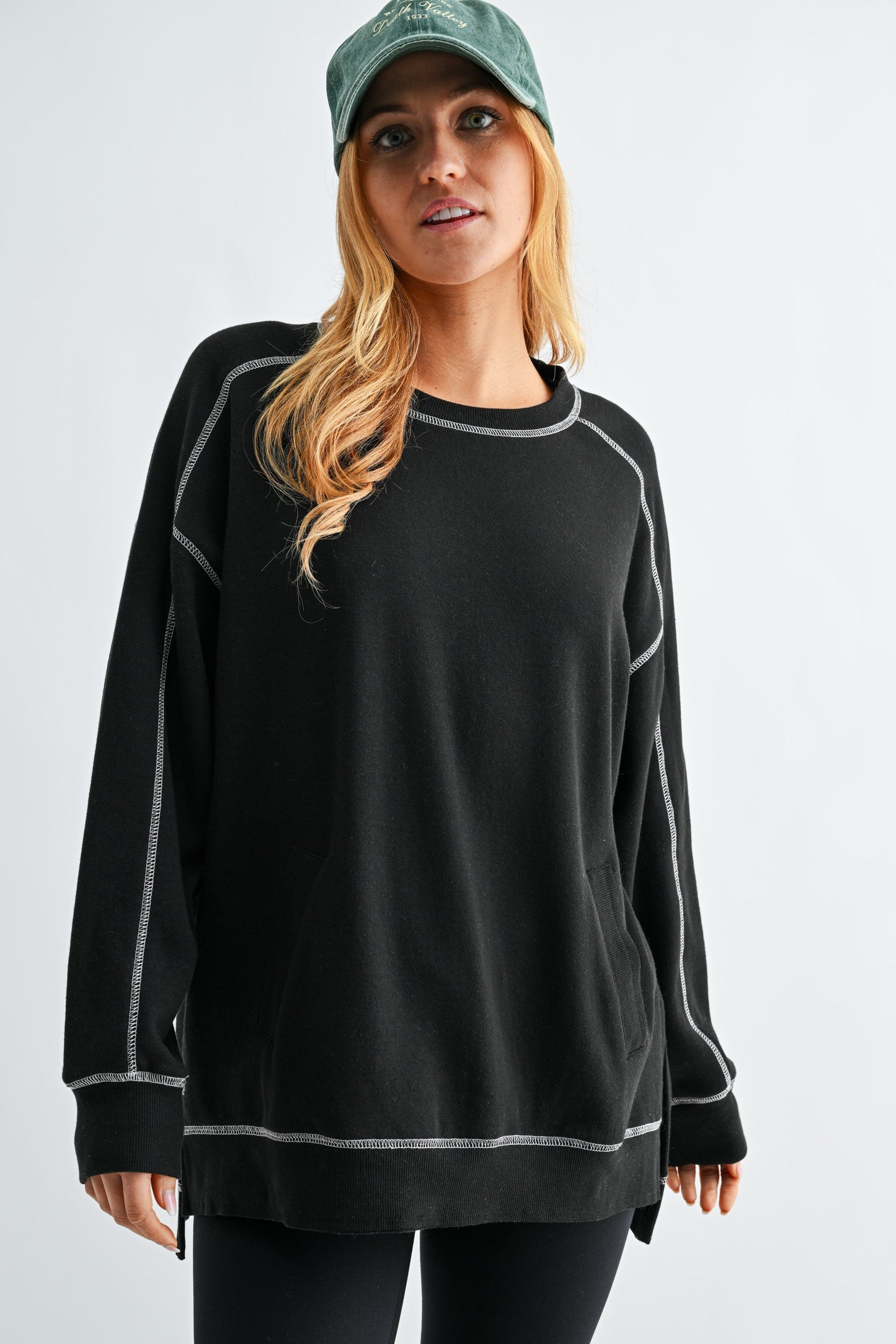 Mono B Contrast Stitch Fleece Sweatshirt DOORBUSTER