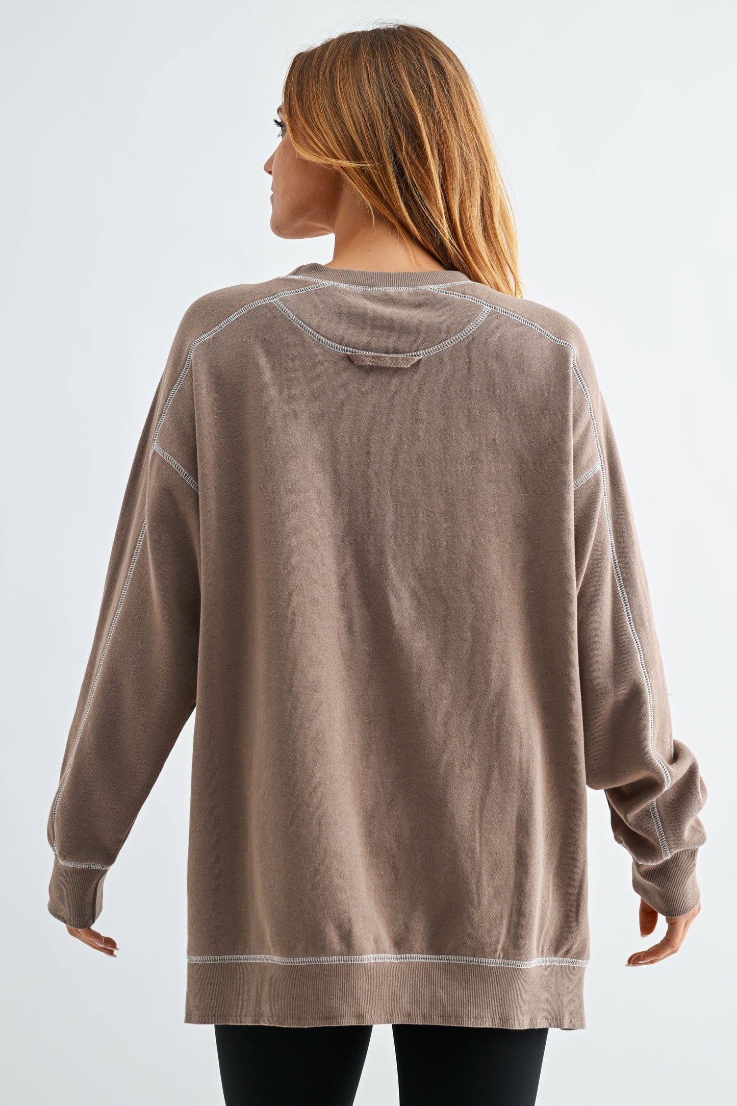 Mono B Contrast Stitch Fleece Sweatshirt DOORBUSTER