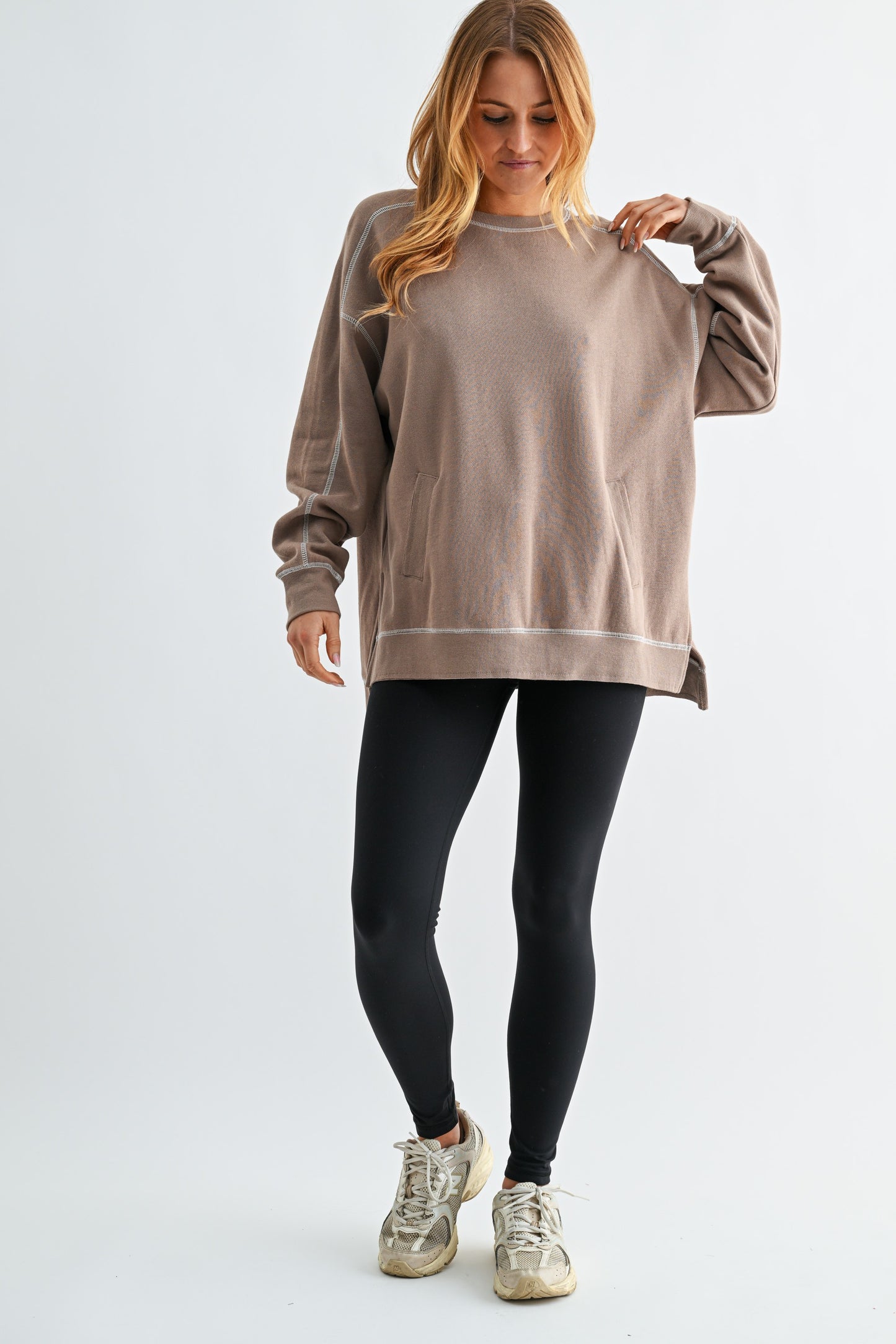 Mono B Contrast Stitch Fleece Sweatshirt DOORBUSTER