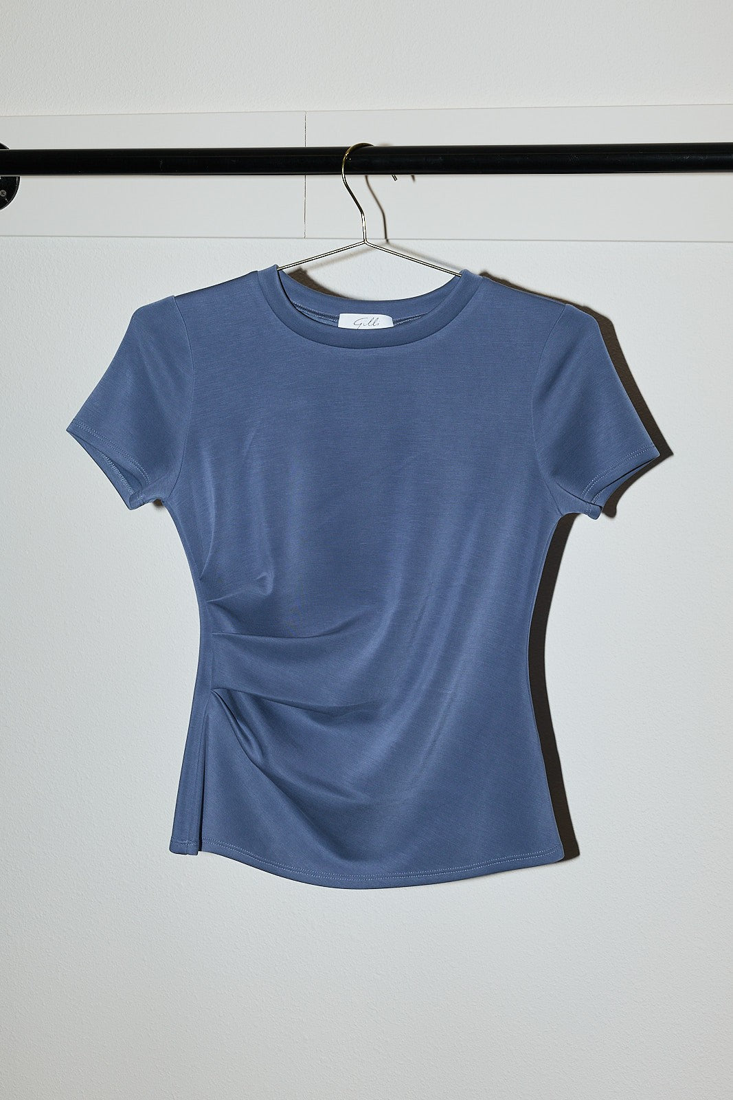Side Pleated Short Sleeve Top