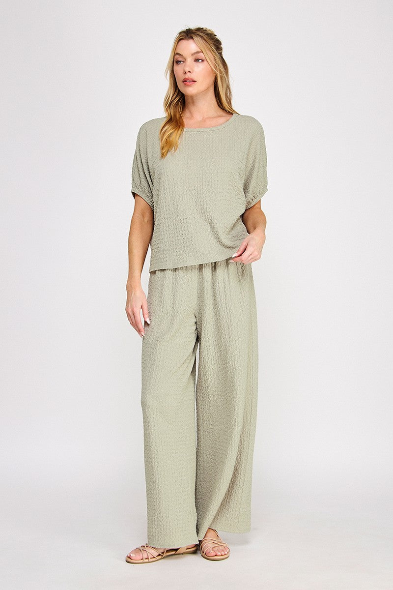 Textured Knit Wide Leg Pants