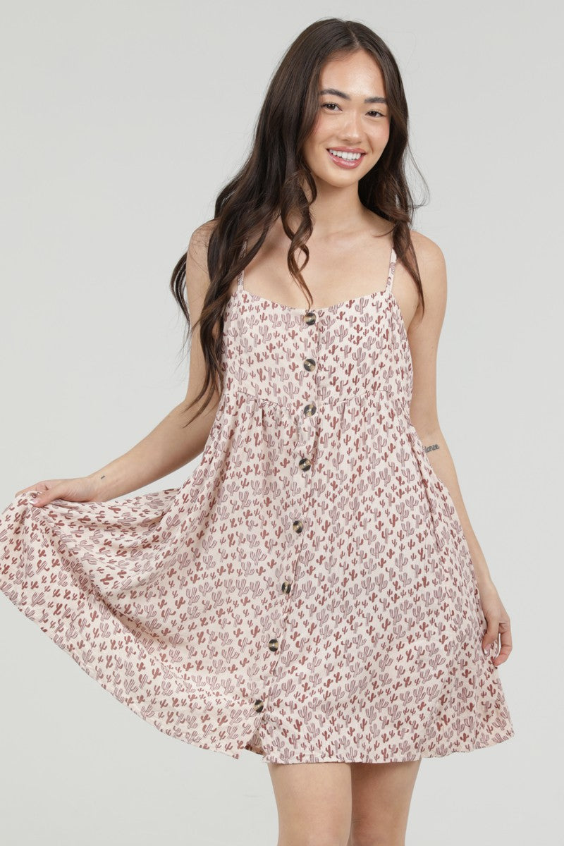 Cactus Button Front Mini Dress