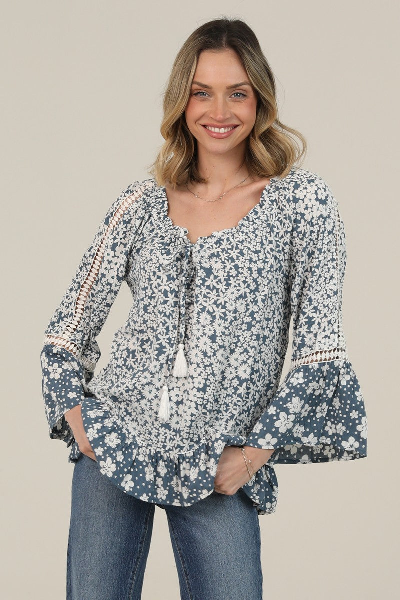 Boho Floral Smocked Peasant Blouse