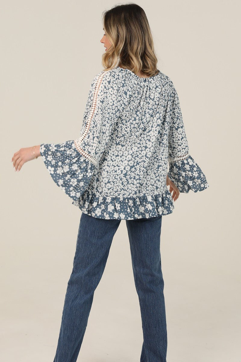 Boho Floral Smocked Peasant Blouse