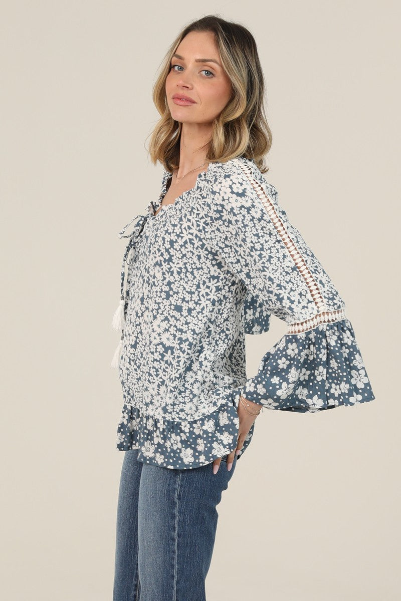 Boho Floral Smocked Peasant Blouse