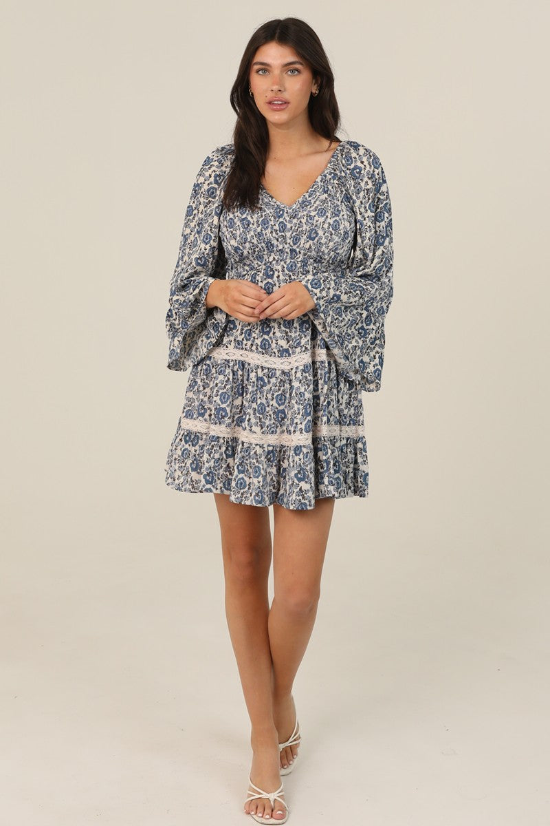 Blue Floral Smocked Dress