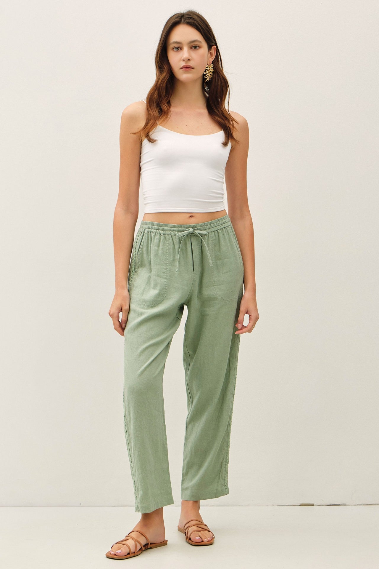 Crochet Trim Linen Pants